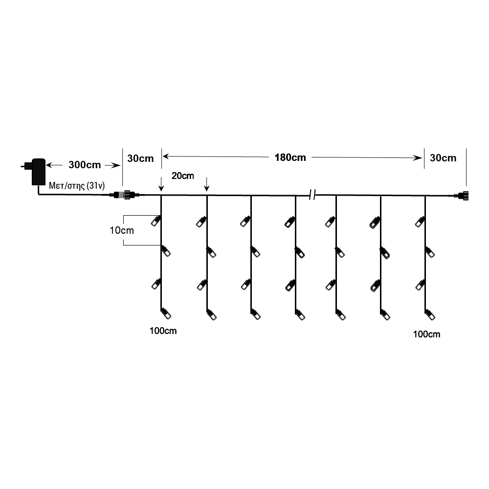 100Led-(IP44)Starter Set Κουρτίνα Strobe (επεκτάσιμη), Διάφανο/4000k,M2ΧY1μ. 2m.x1m. Zaros CU100/STR-ST4K
